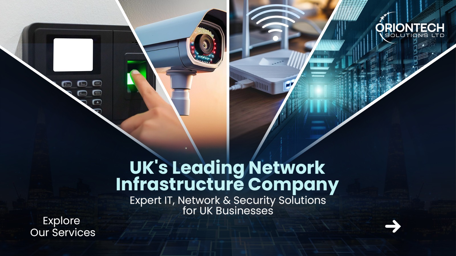 IT, network, and security infrastructure solutions including CCTV systems, wireless connectivity, biometric access, and data center management in the UK